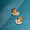 peacock and lotus red kundan pota stones earrings